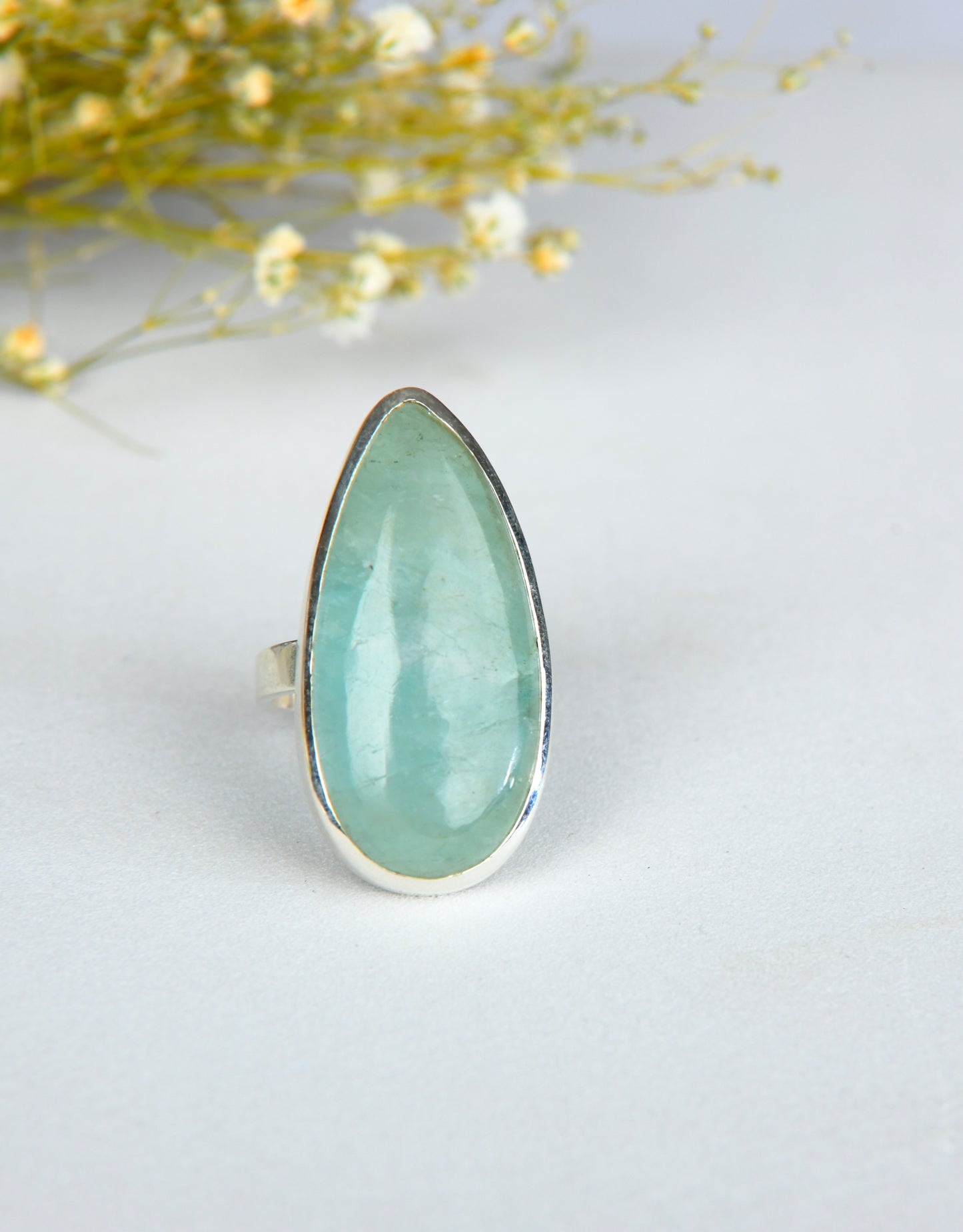 Natural Aquamarine Silver Drop Ring