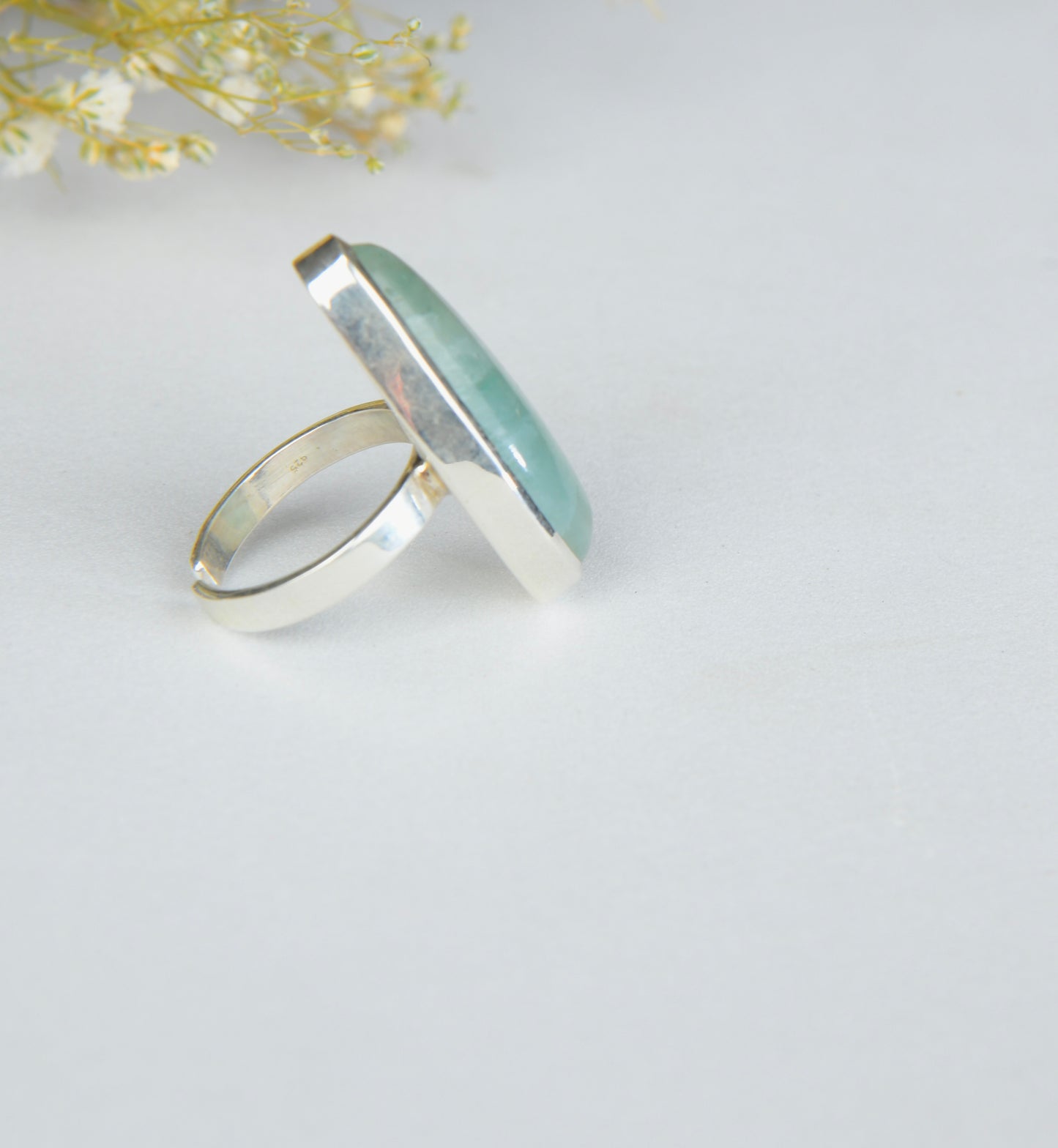 Natural Aquamarine Silver Drop Ring