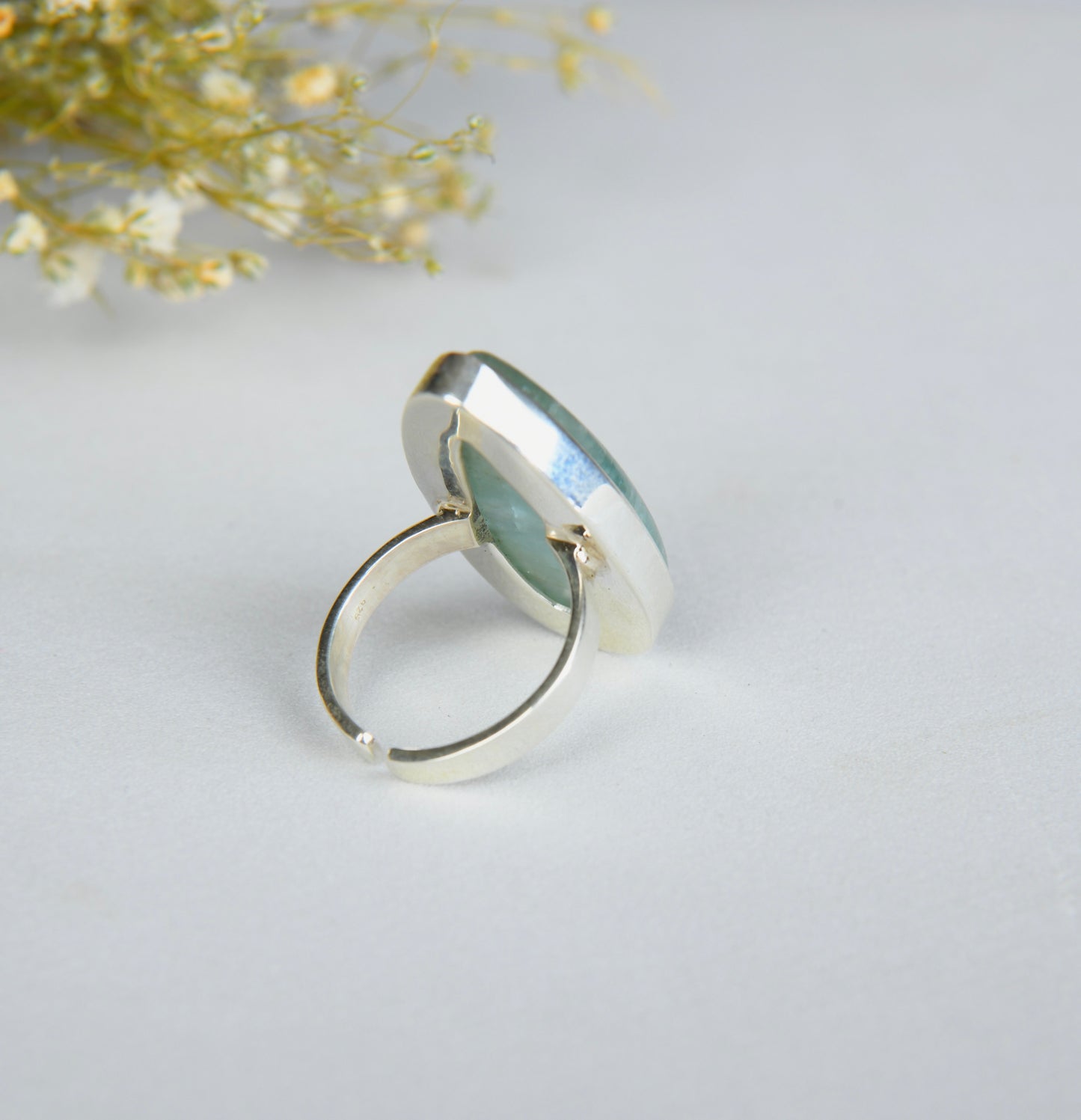 Natural Aquamarine Silver Drop Ring