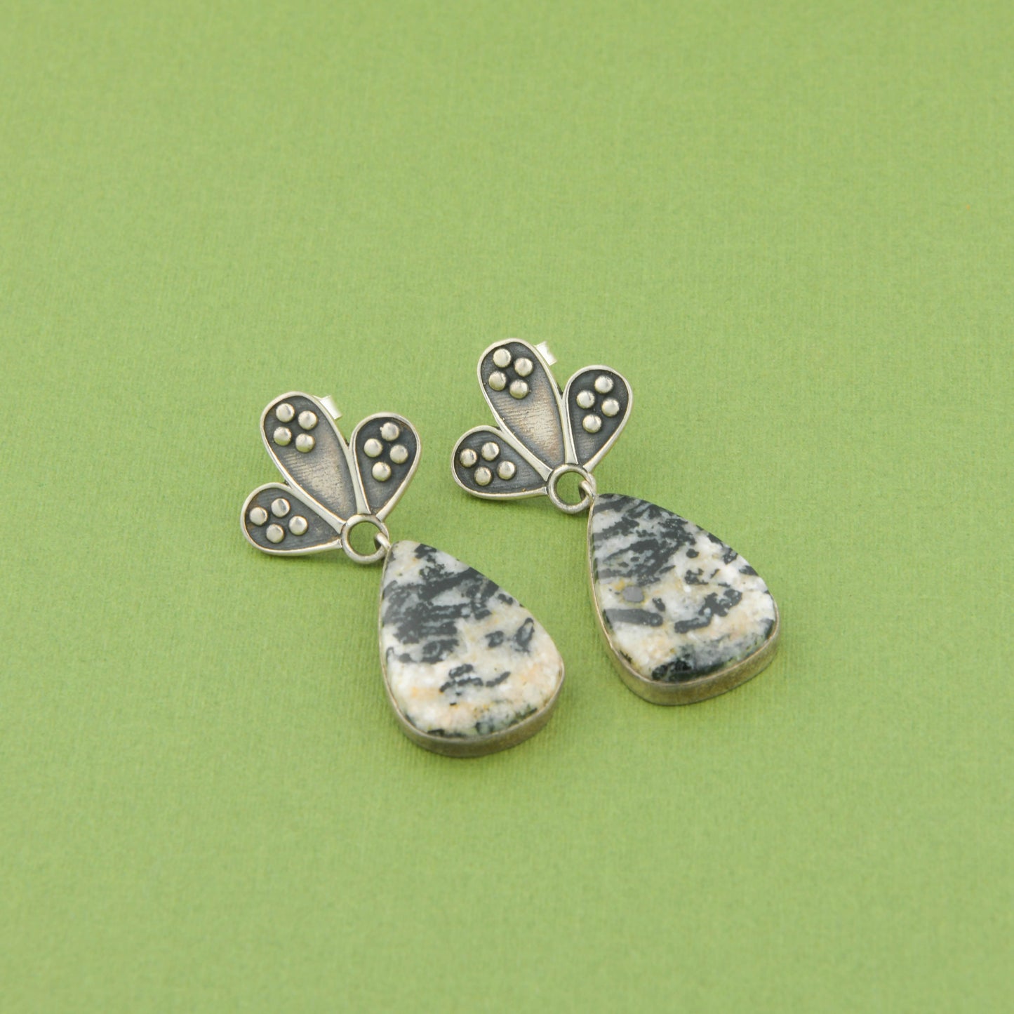 Dalmatian Jasper Studded Silver Earrings