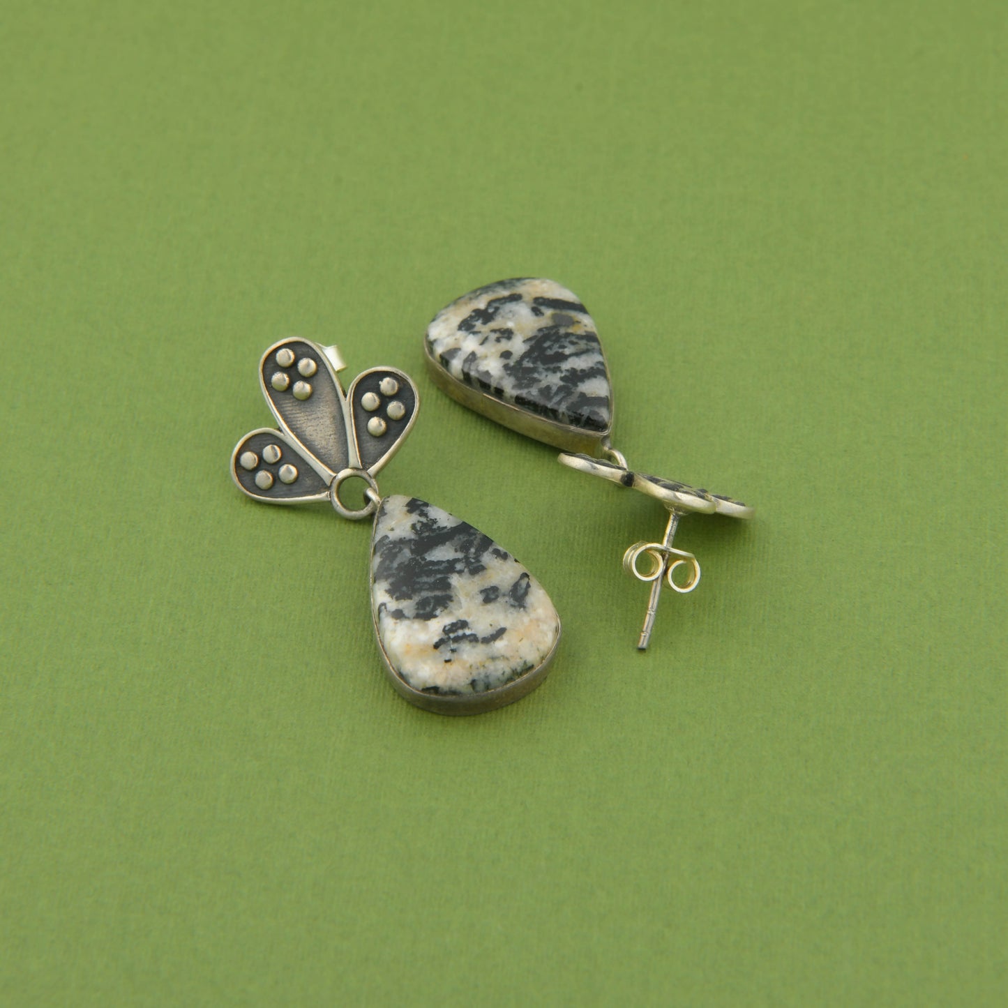 Dalmatian Jasper Studded Silver Earrings