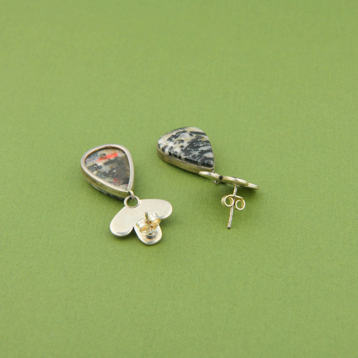 Dalmatian Jasper Studded Silver Earrings