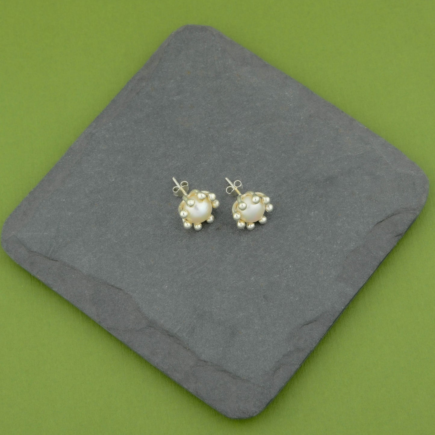 Pearl Silver Flower Studs