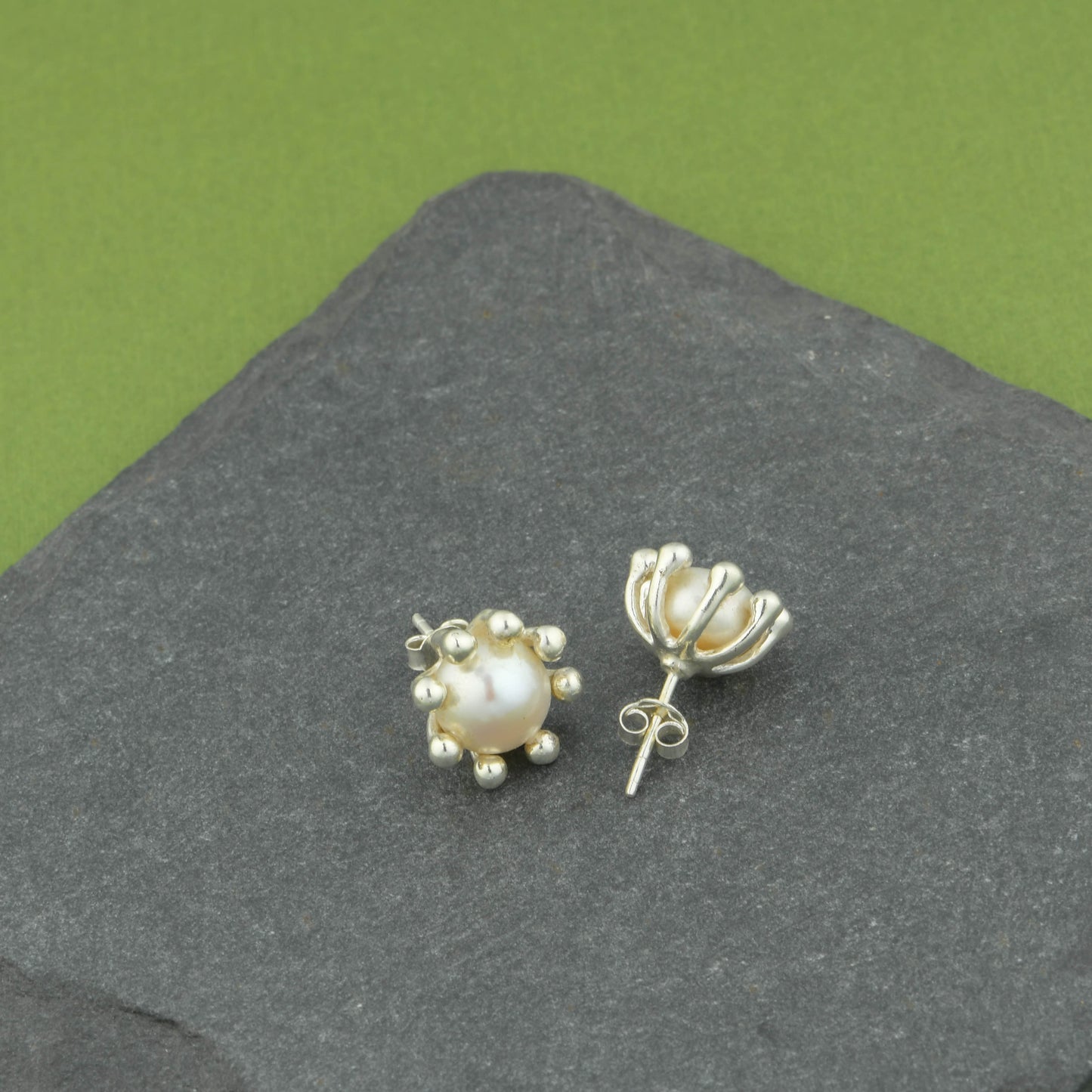 Pearl Silver Flower Studs