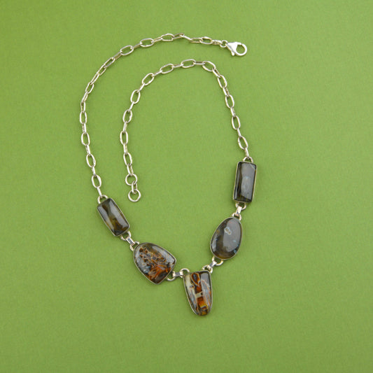 Unique Brown Agates Silver Necklace