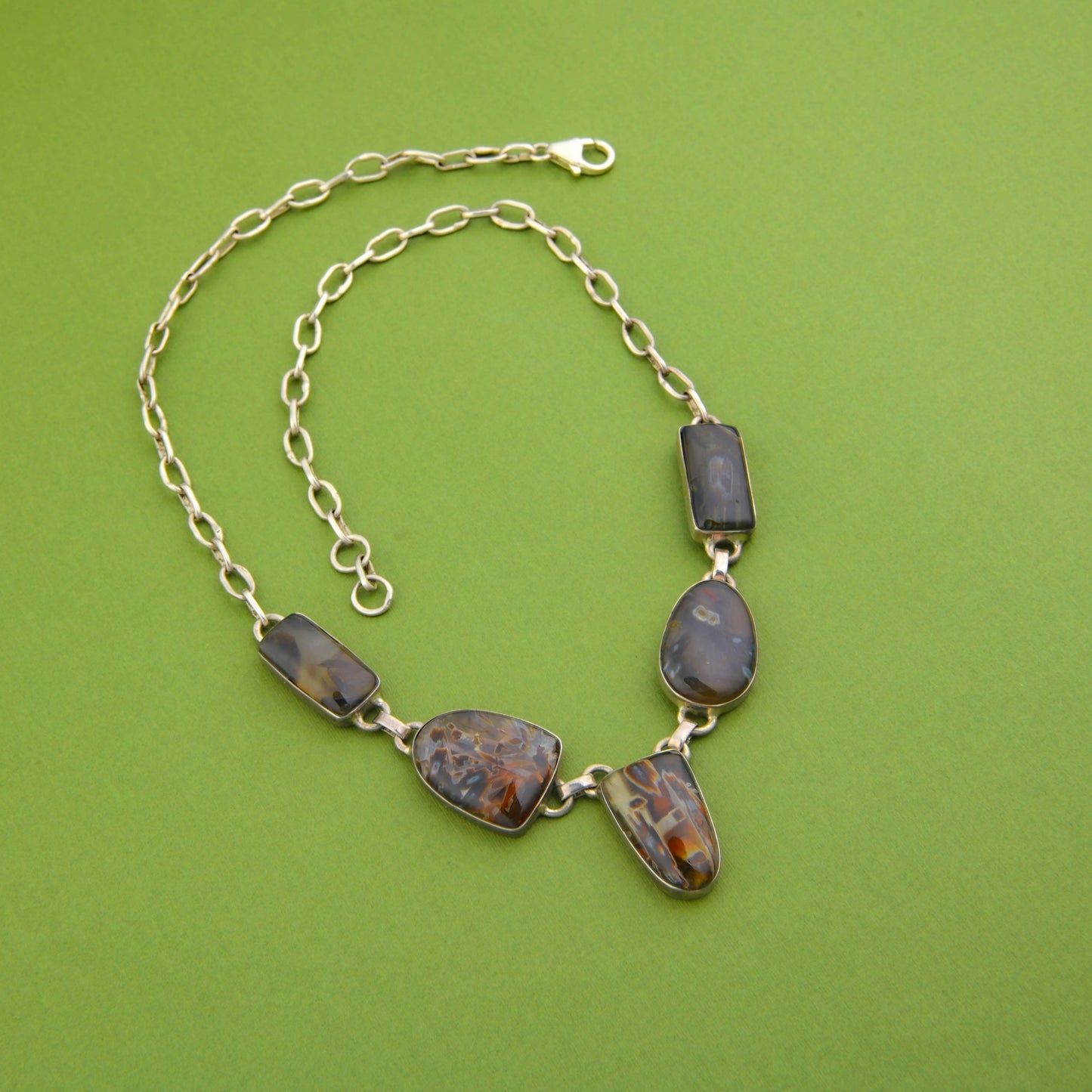 Unique Brown Agates Silver Necklace