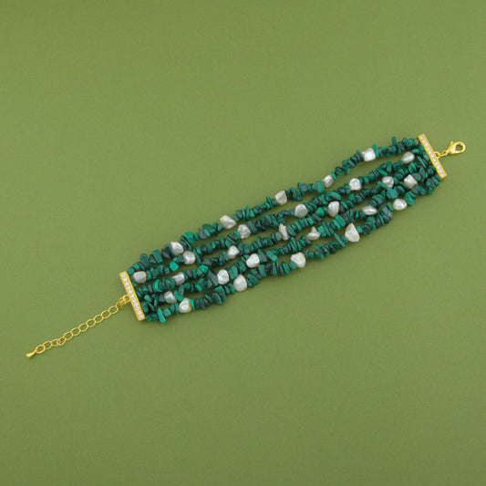 Natural Malachite And Pearls Multilayer Bracelets