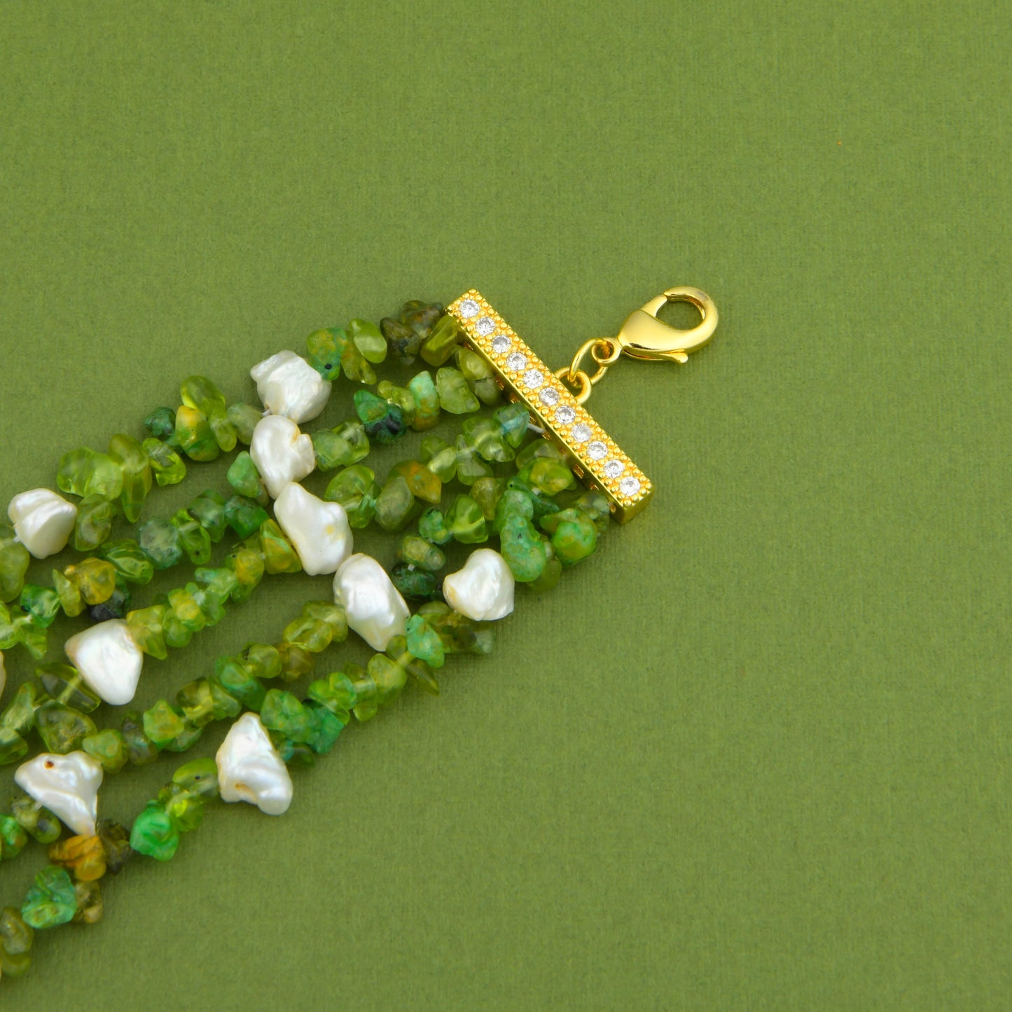 Natural Peridot And Pearls Multi Layered Bracelet