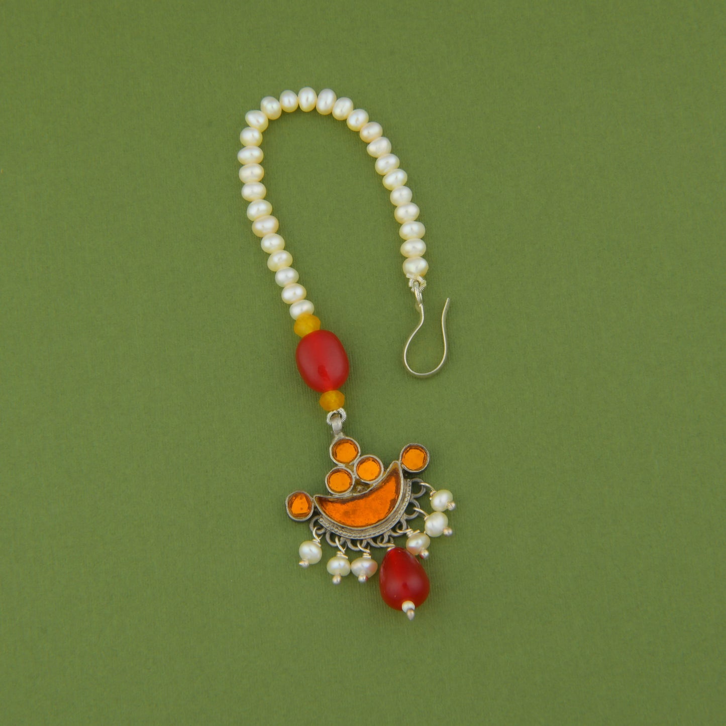 Madhu Chandrika Pearl Silver Maang Tikka