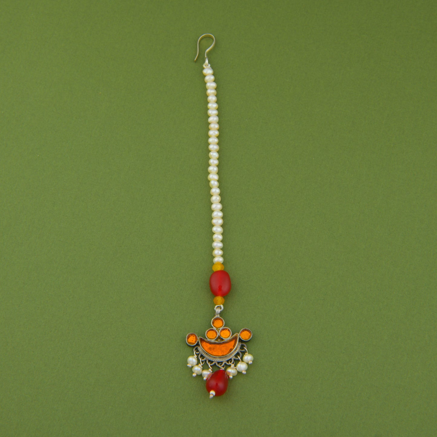 Madhu Chandrika Pearl Silver Maang Tikka