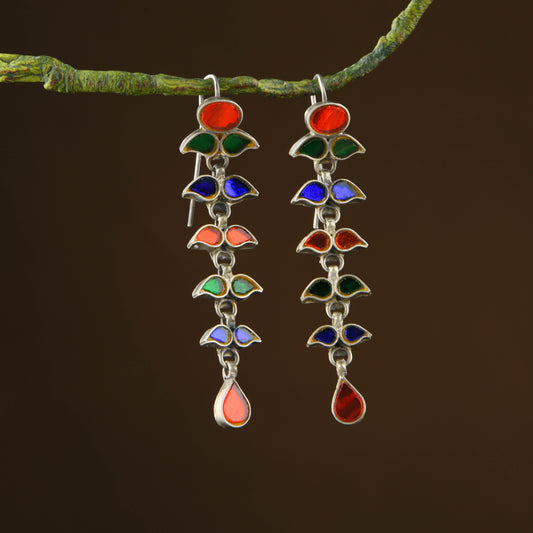 Madhu Chandrika Morpankh Silver Mirror Earrings