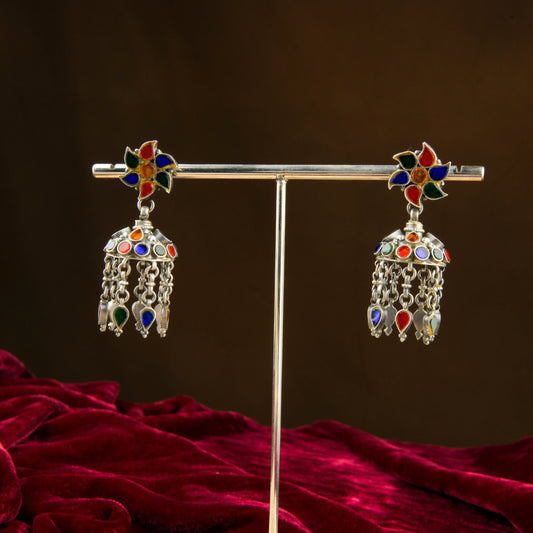 Madhu Chandrika Mirror Silver Jhumki