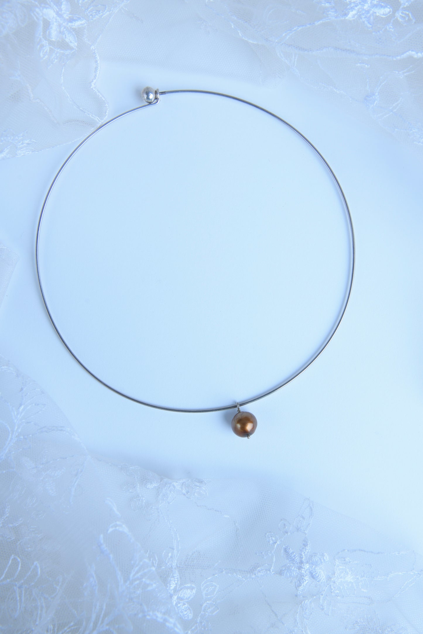 Minimal Chocolate Pearl Silver Hasli Set
