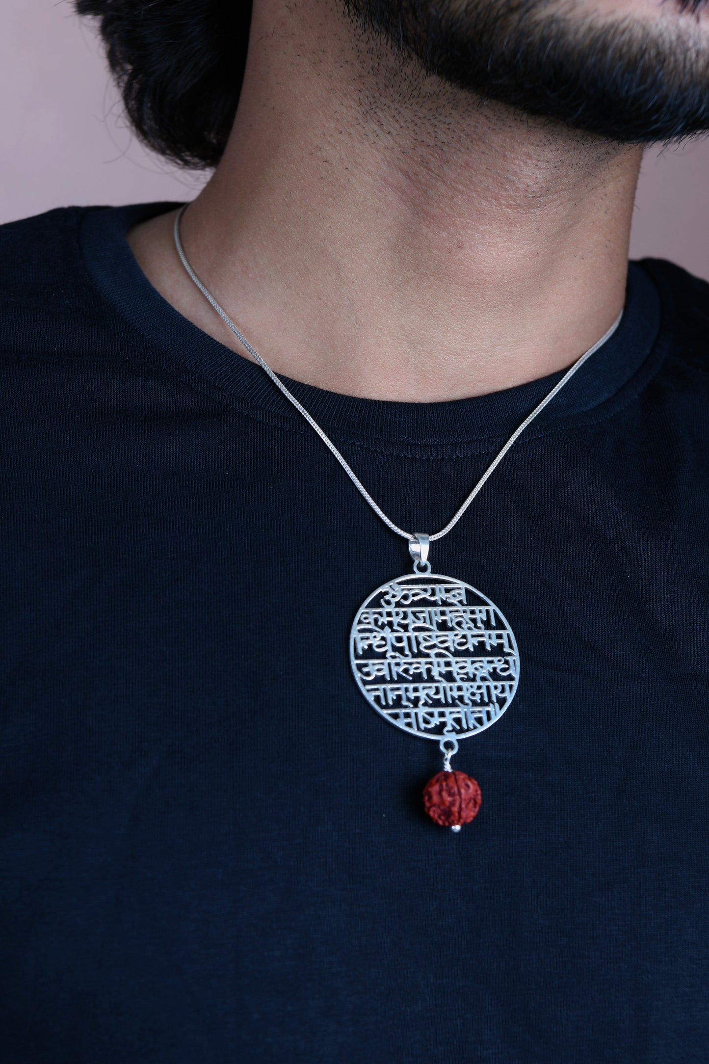 Maha Mritynjaya Shiva Mantra Silver Rudraksha Pendant