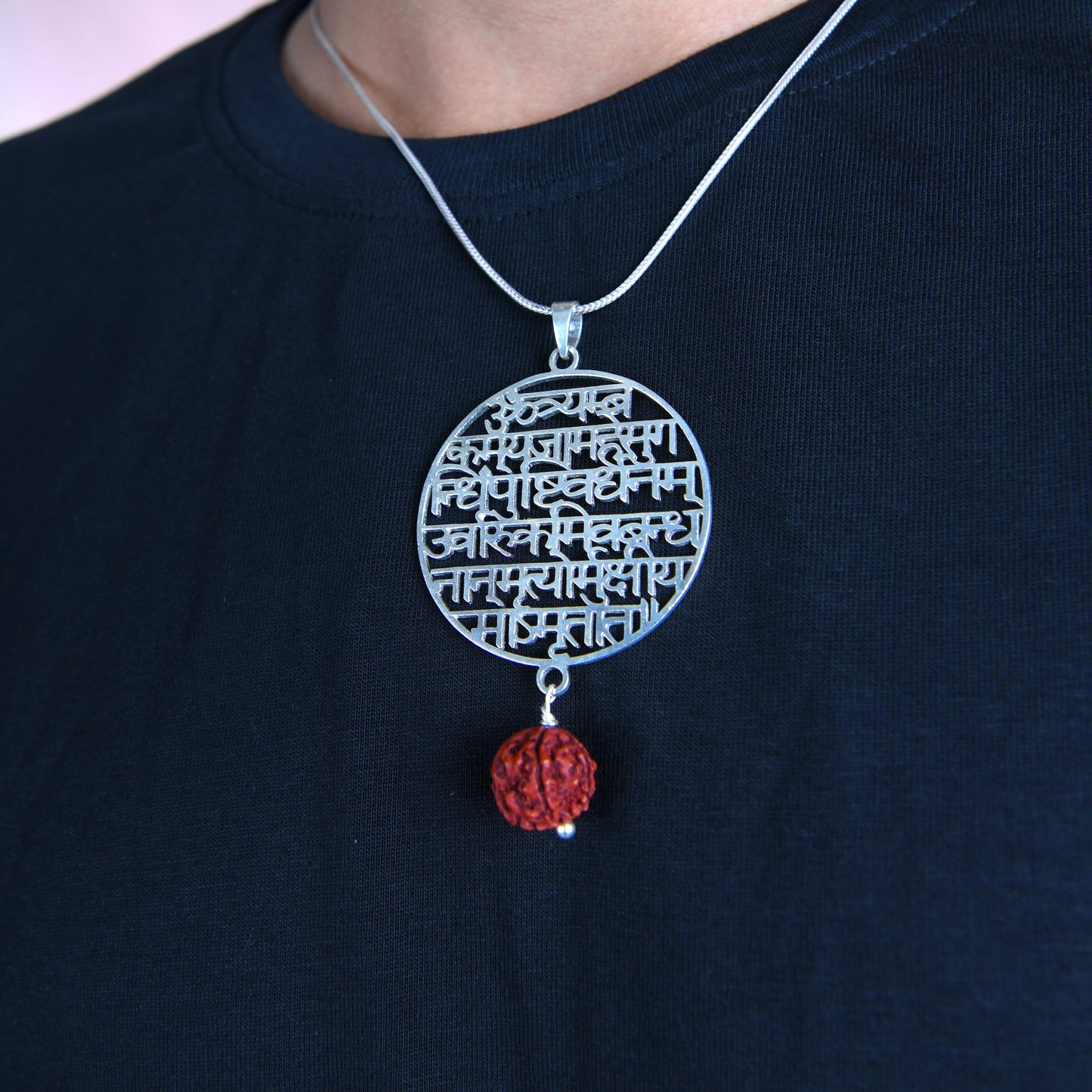 Maha Mritynjaya Shiva Mantra Silver Rudraksha Pendant