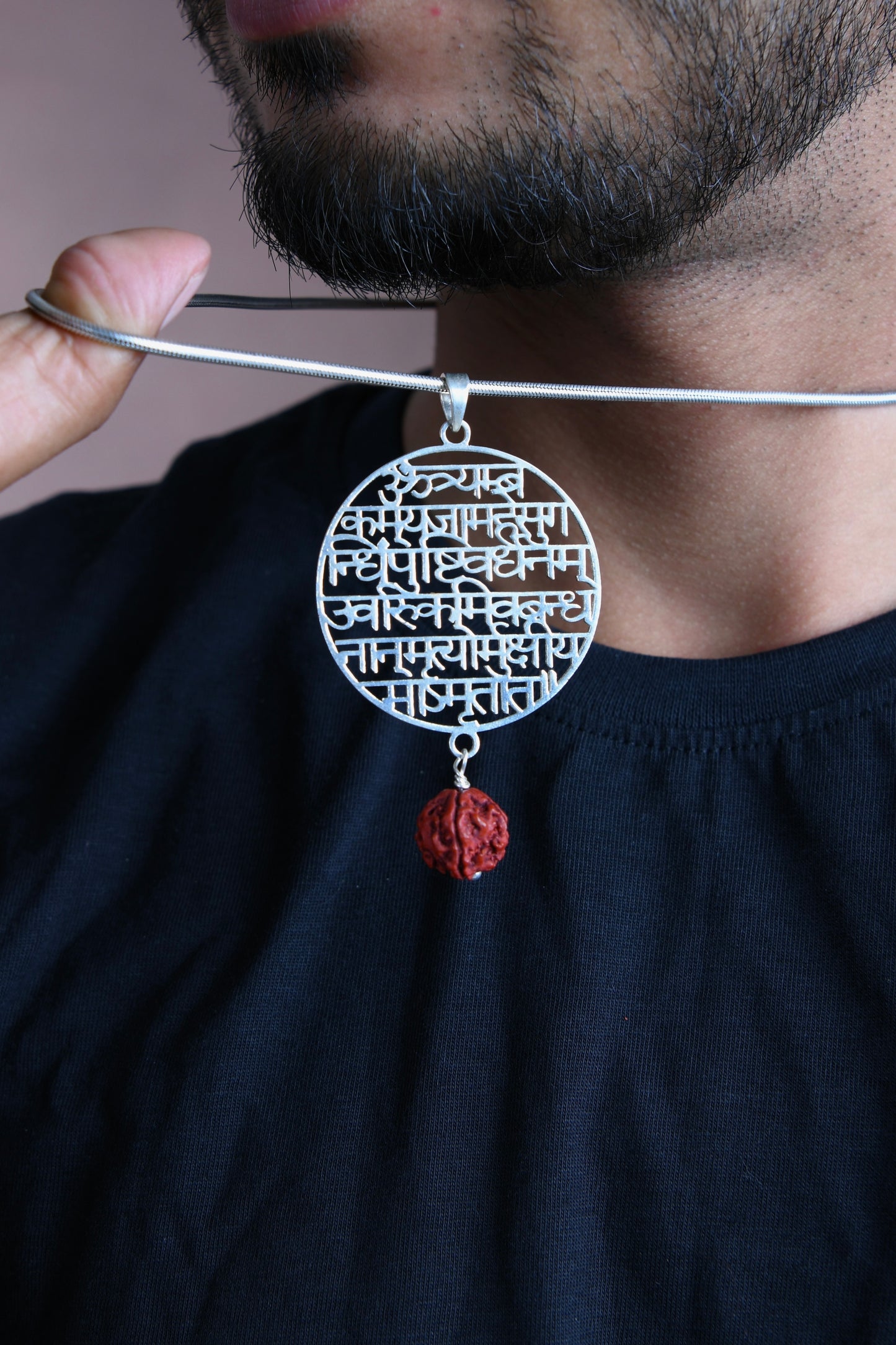 Maha Mritynjaya Shiva Mantra Silver Rudraksha Pendant