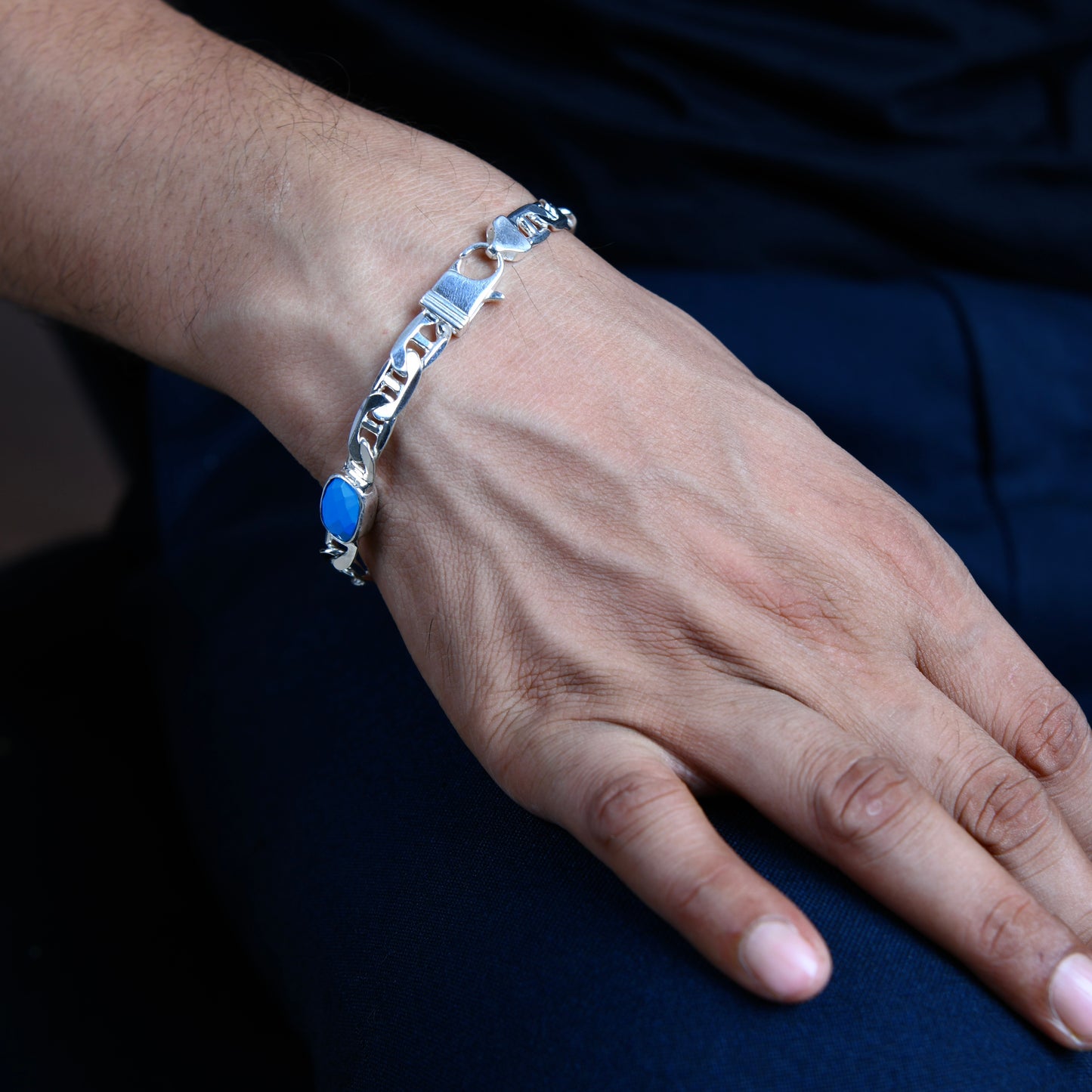 Triple Turquoise Silver Men Bracelet