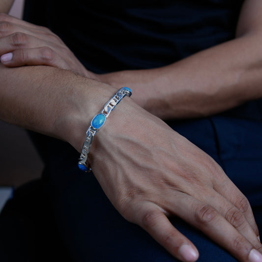 Triple Turquoise Silver Men Bracelet