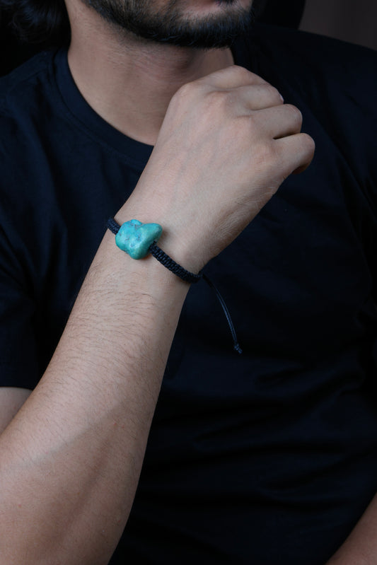 Turquoise Tumble Black Thread Bracelet For Men