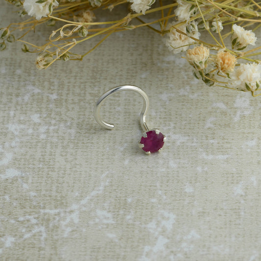 Natural Ruby Wire Silver Nose Pin