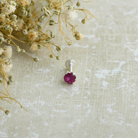 Natural Ruby Screw Type Silver Nose Pin
