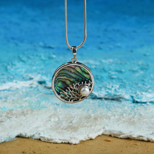 Sea Fern Abalone Silver Pendant