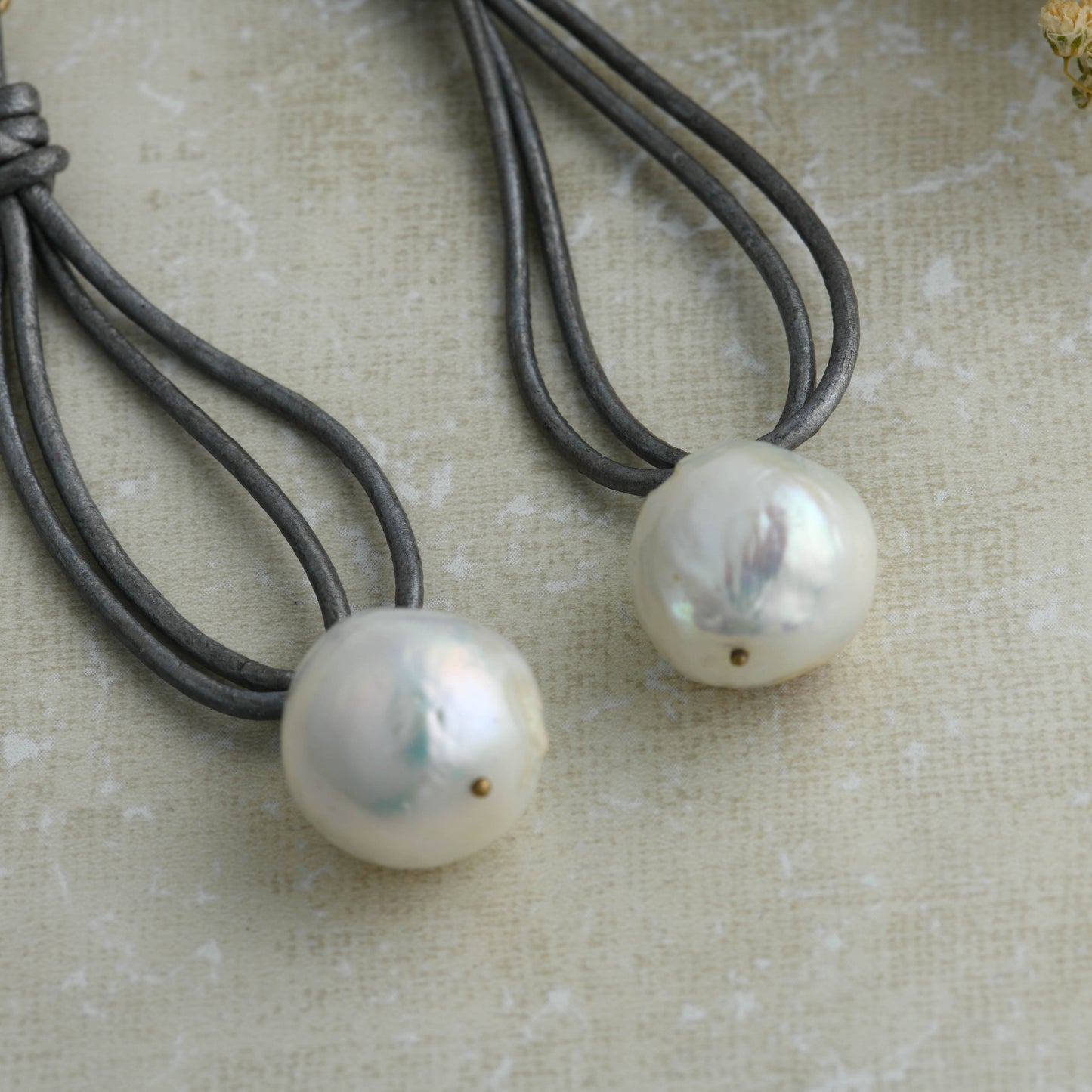 Leather Chord Pearl Earrings