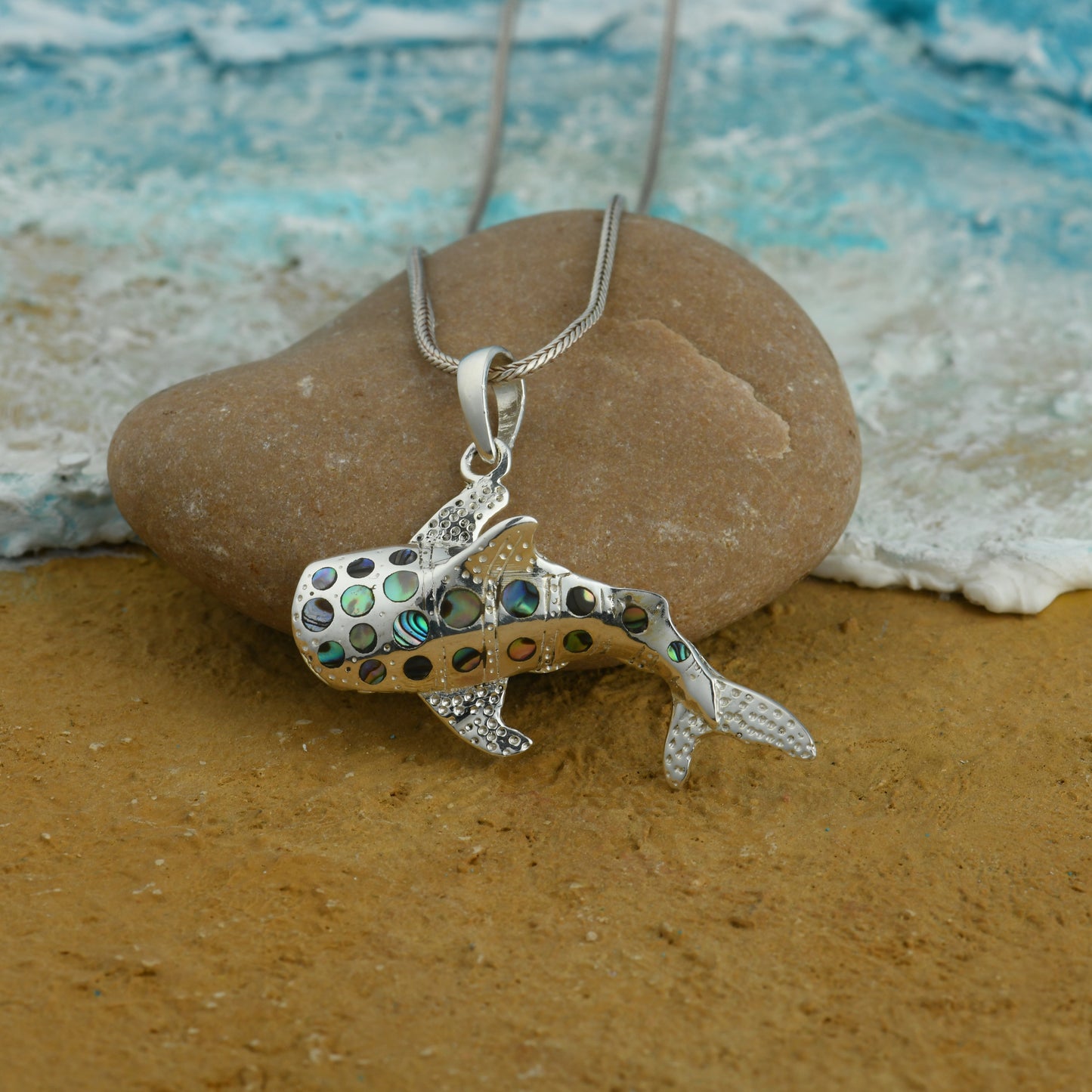 Deep Sea MOP and Silver Fish Pendant