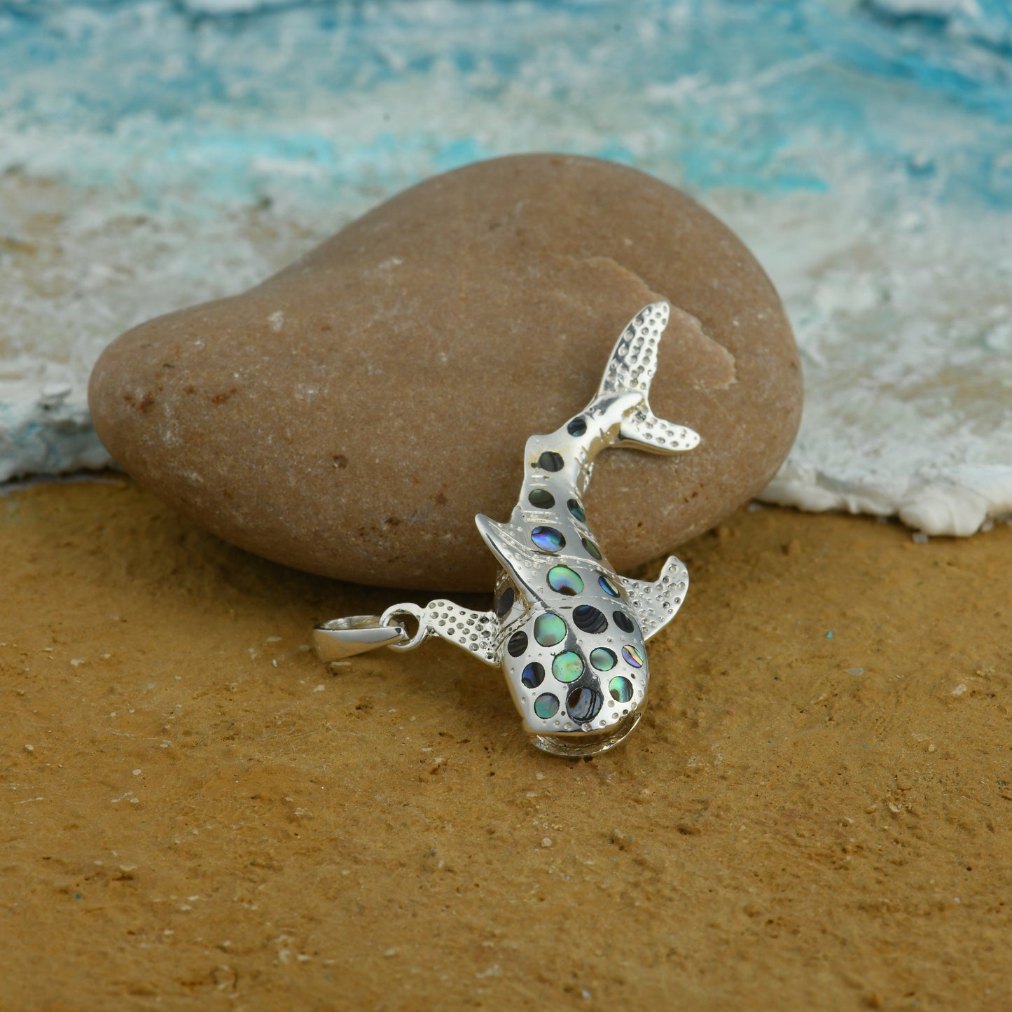 Deep Sea MOP and Silver Fish Pendant