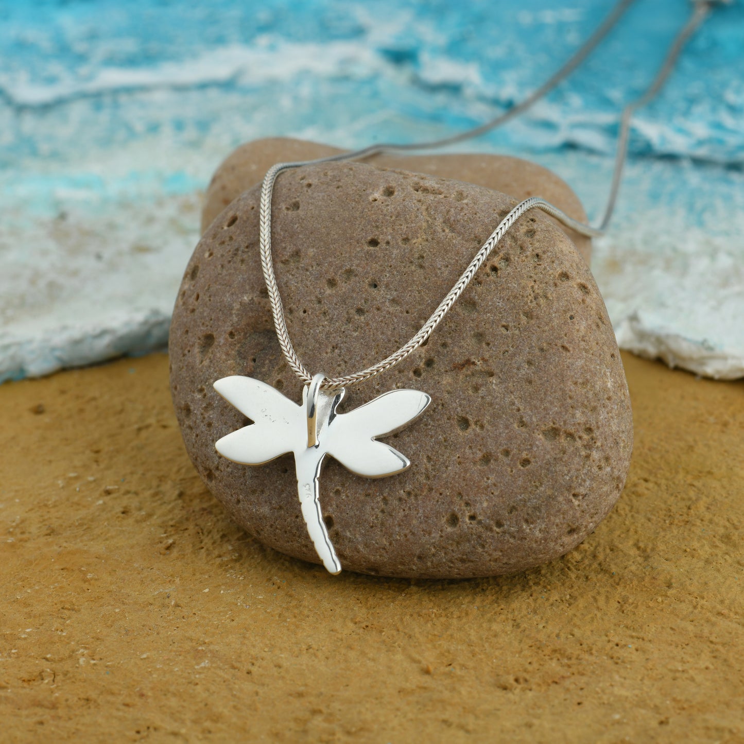 Multi colour MOP Dragon Fly And Silver Pendant