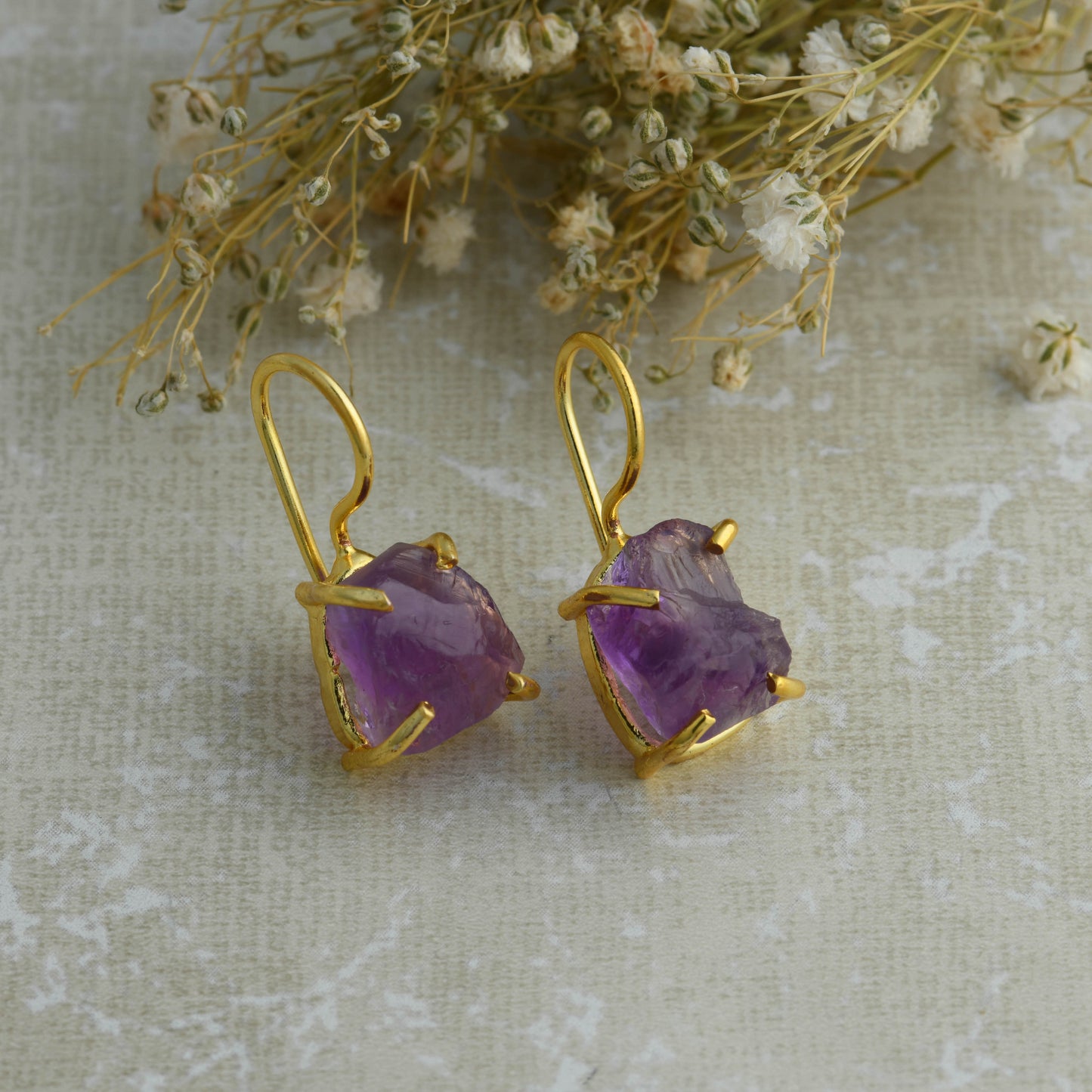 Uncut Amethyst Drop Earrings