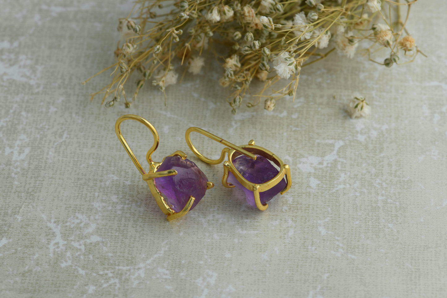 Uncut Amethyst Drop Earrings
