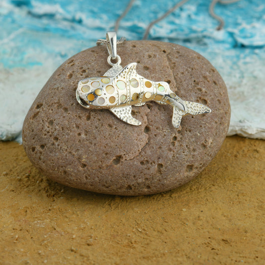 Deep Sea MOP and Silver Fish Pendant