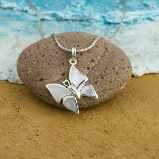 Swanky Butterfly Mother Of Pearl Silver Pendant