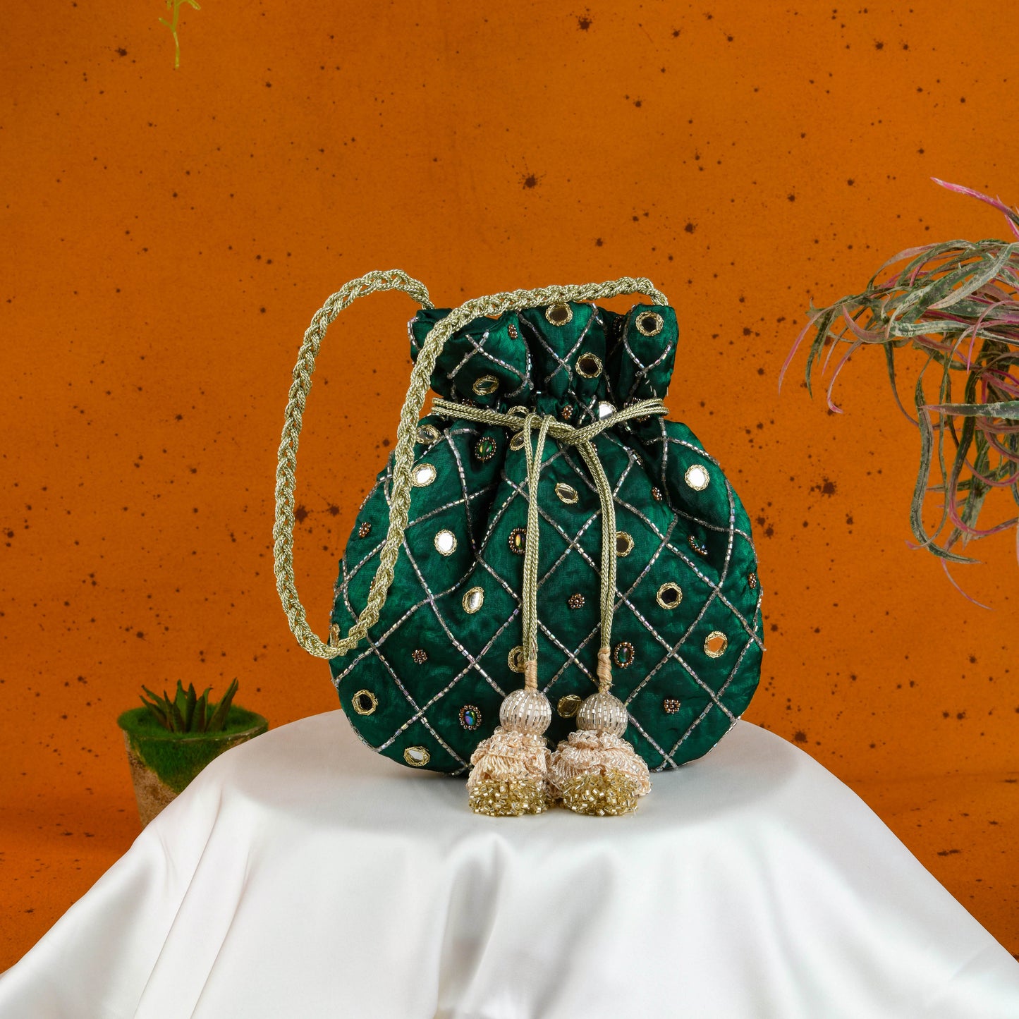 Emerald Green Hand Embroidered Festive Potli