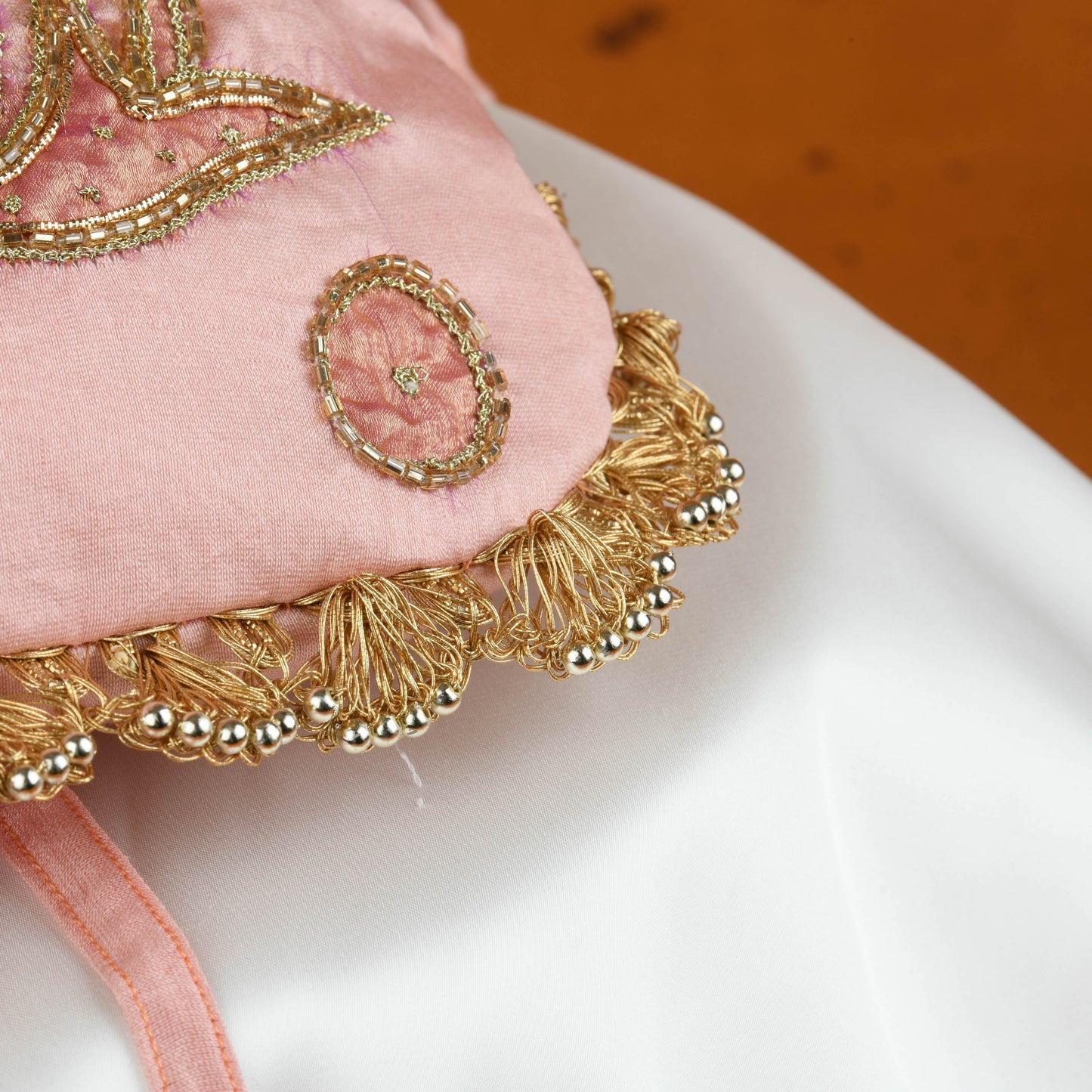 Peach Royal Zardozi Hand Embroidered Potli
