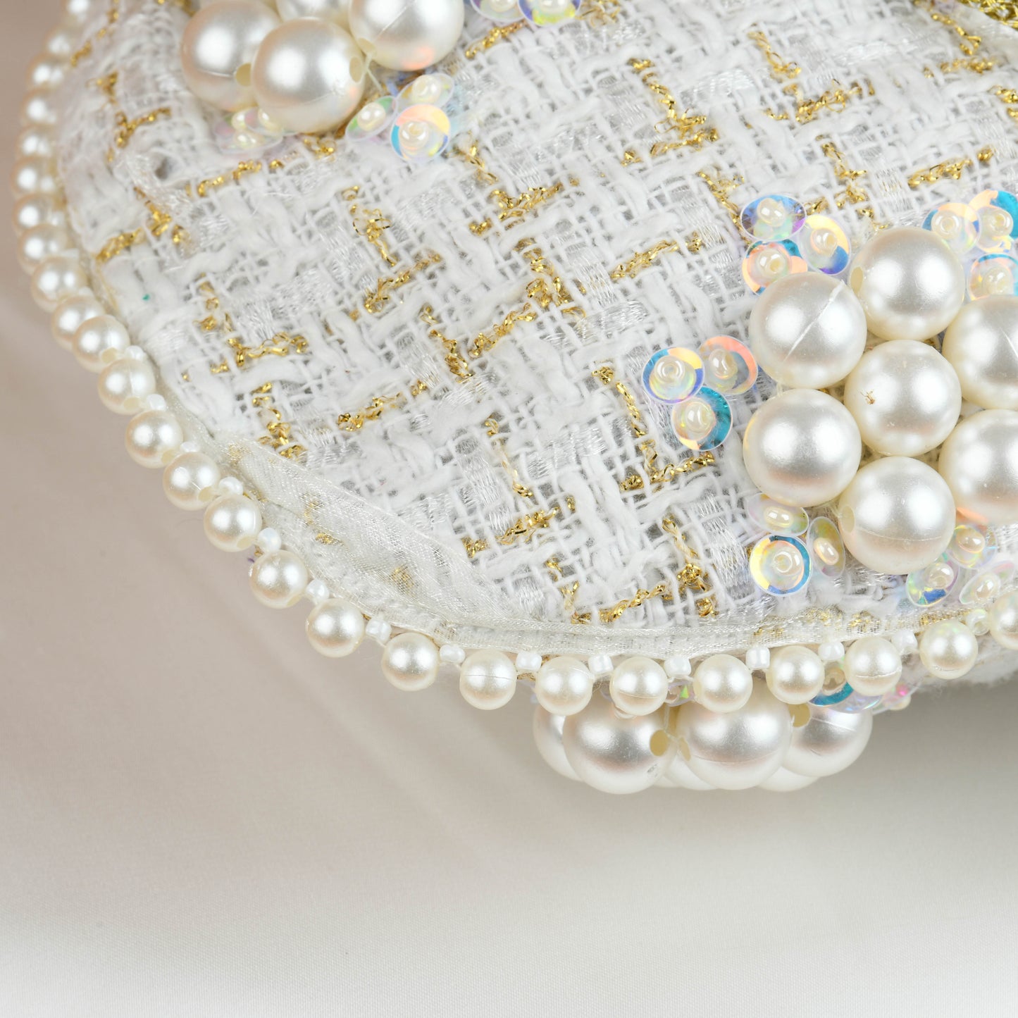 Pearl White Hand Embroidered Silk Potli
