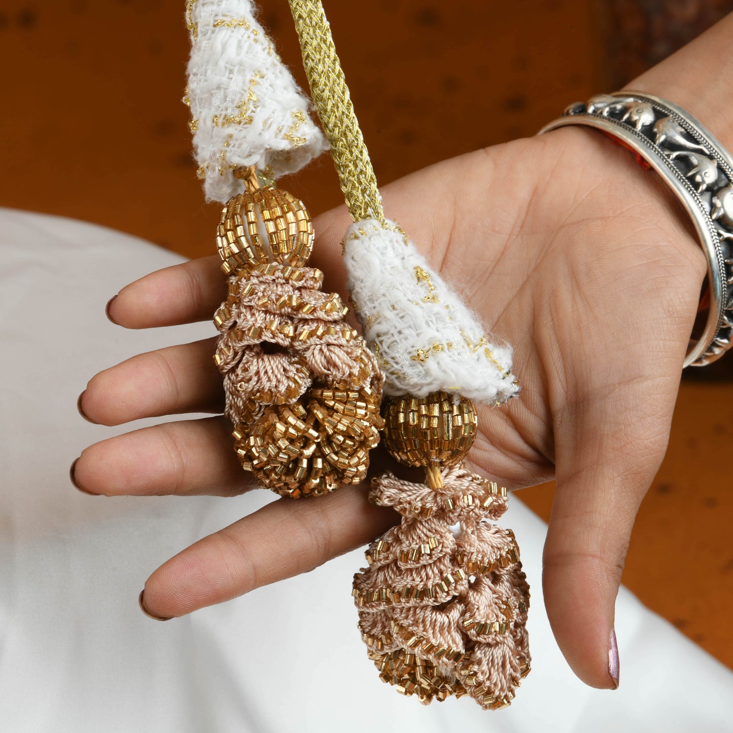 Pearl White Hand Embroidered Silk Potli