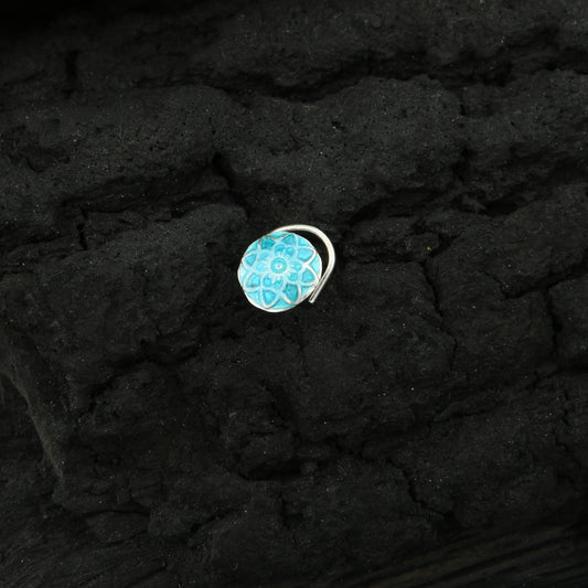 Firozi Meena Silver Nose Pin