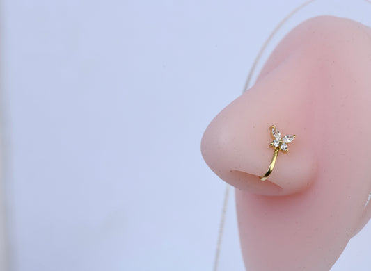 Silver Gold Plated Butterfly Clip On Nosepin