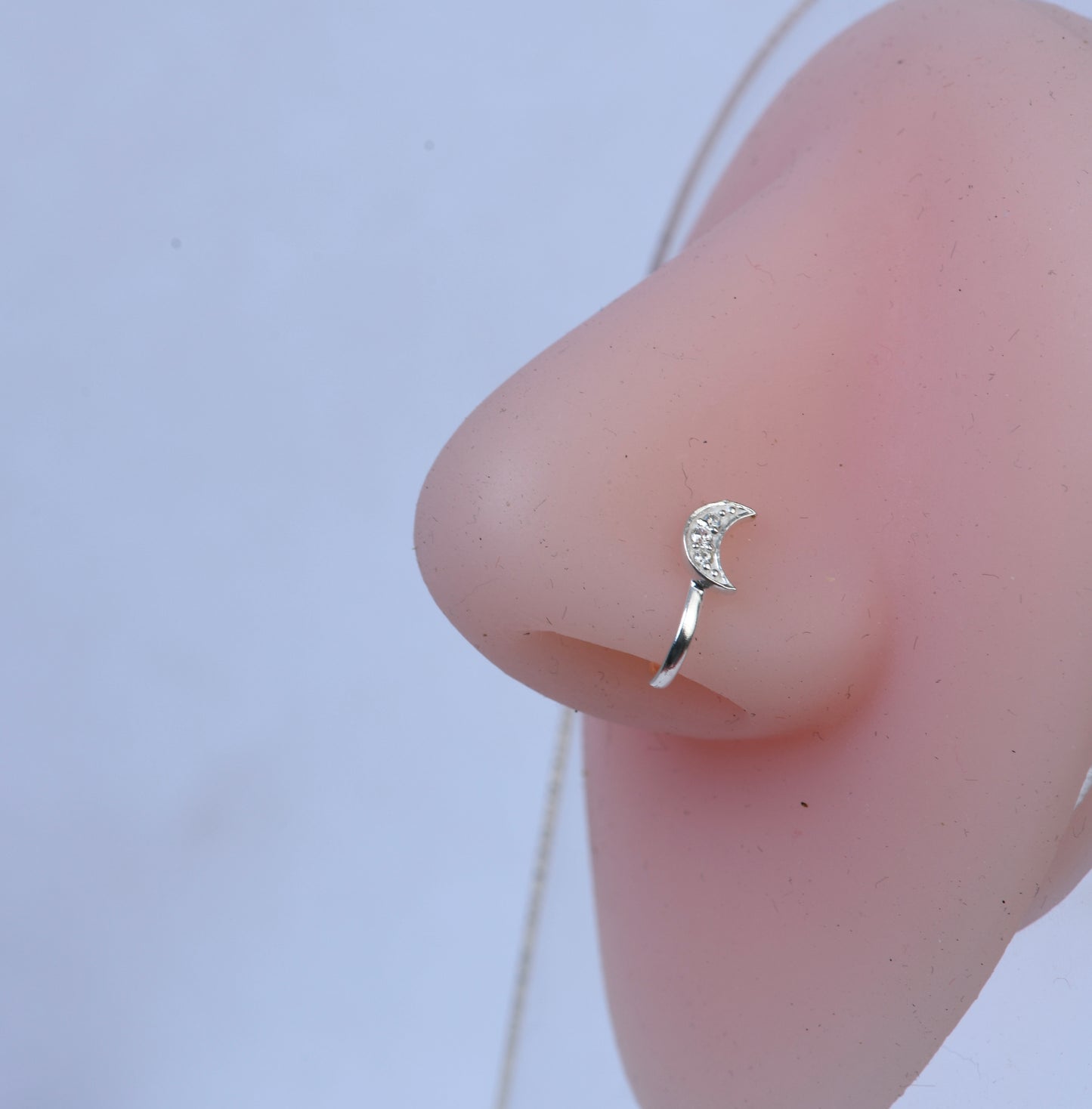 Silver Crescent Moon Clip On Nose Pin