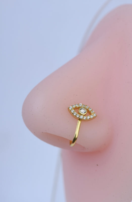 Evil Eye Gold Plated Silver Clip on Nose Pin