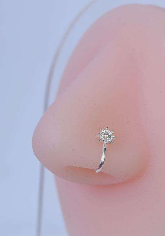 Silver Twinkle Star Clip on Nose Pin