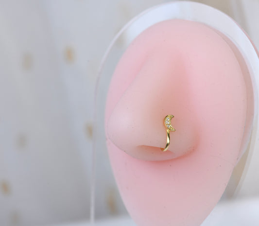 Silver Gold Plated Crescent Moon Clip on Nosepin