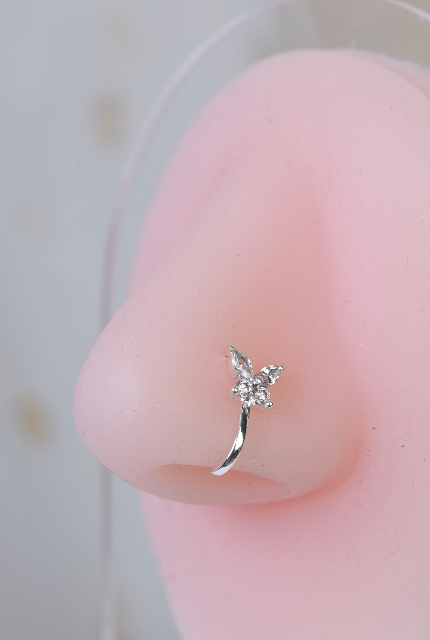 Silver Butterfly Clip on Nose Pin
