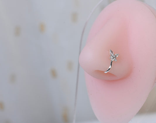 Silver Butterfly Clip on Nose Pin