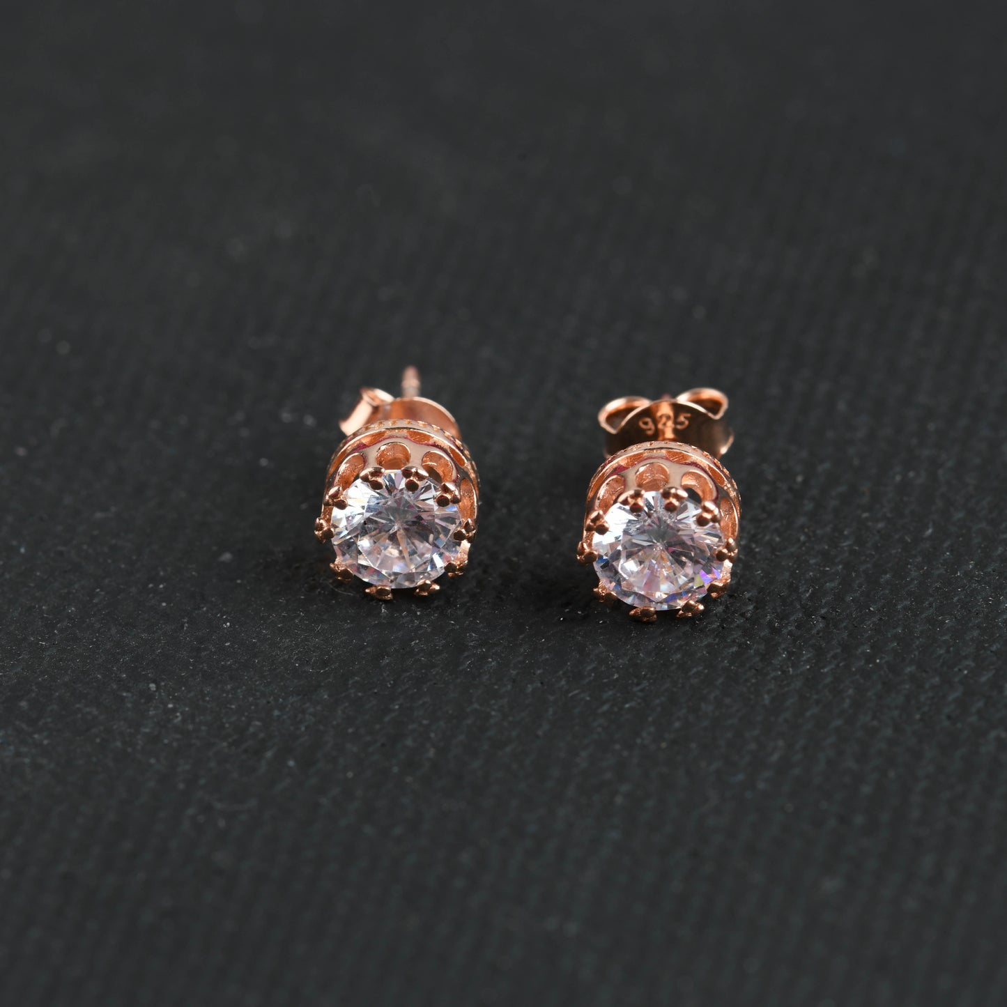 Rose Gold Plated Silver Solitaire Studs