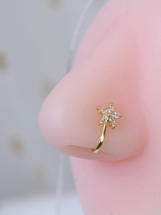 Silver Gold Plated Flower Clip on Nosepin