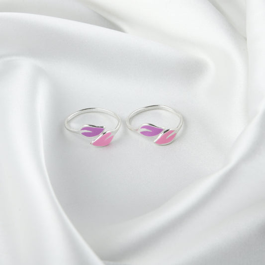 Pink Leaf Silver Toe Rings