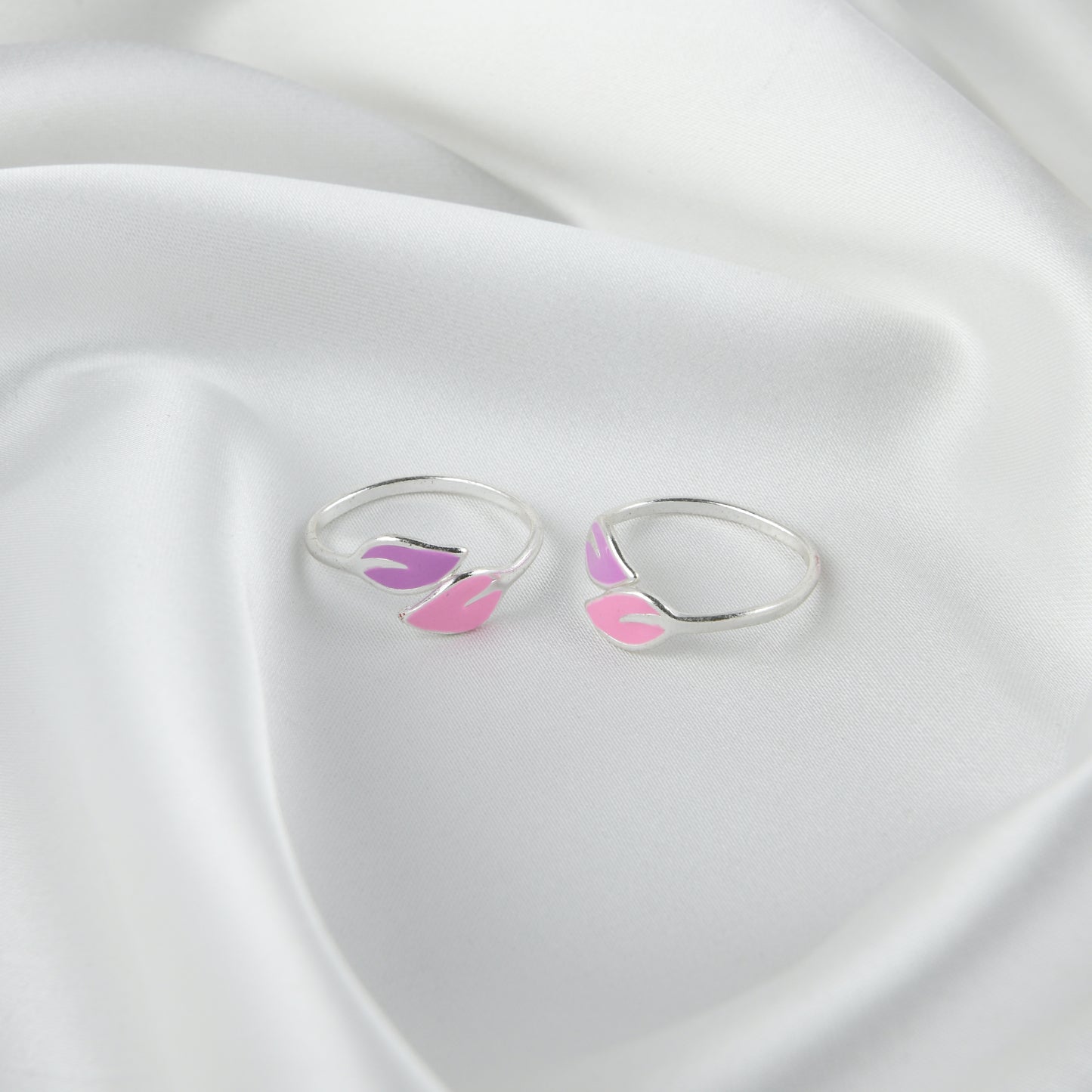 Pink Leaf Silver Toe Rings